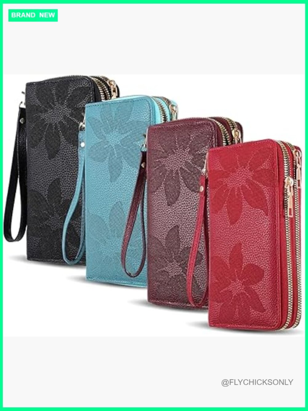 PU Leather Double Zipper Wristlet Clutch RFID Blocking Large Capacity Card